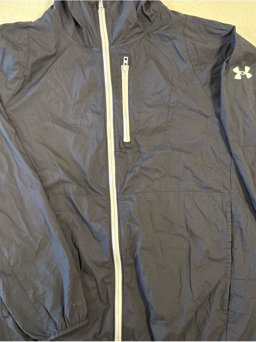 Under Armour Navy Lightweight Hooded Jacket with White Zippers - Picture 2 of 8